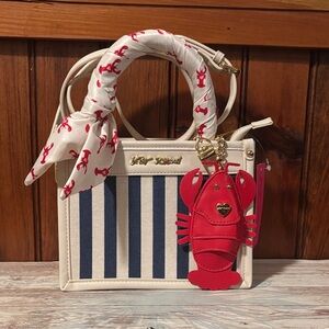 Betsy Johnson Navy and White Striped Mini Bag with Red Lobster Charm